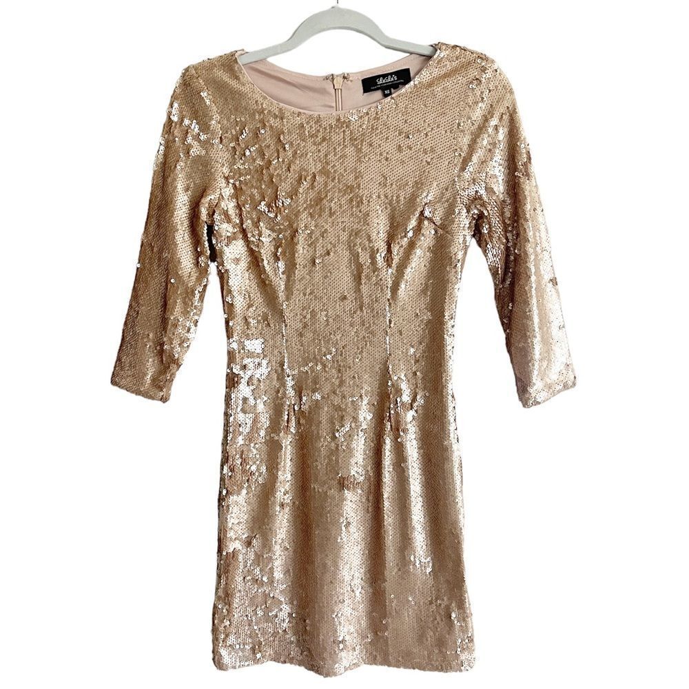 LULUS Champagne Sequin Mini Dress